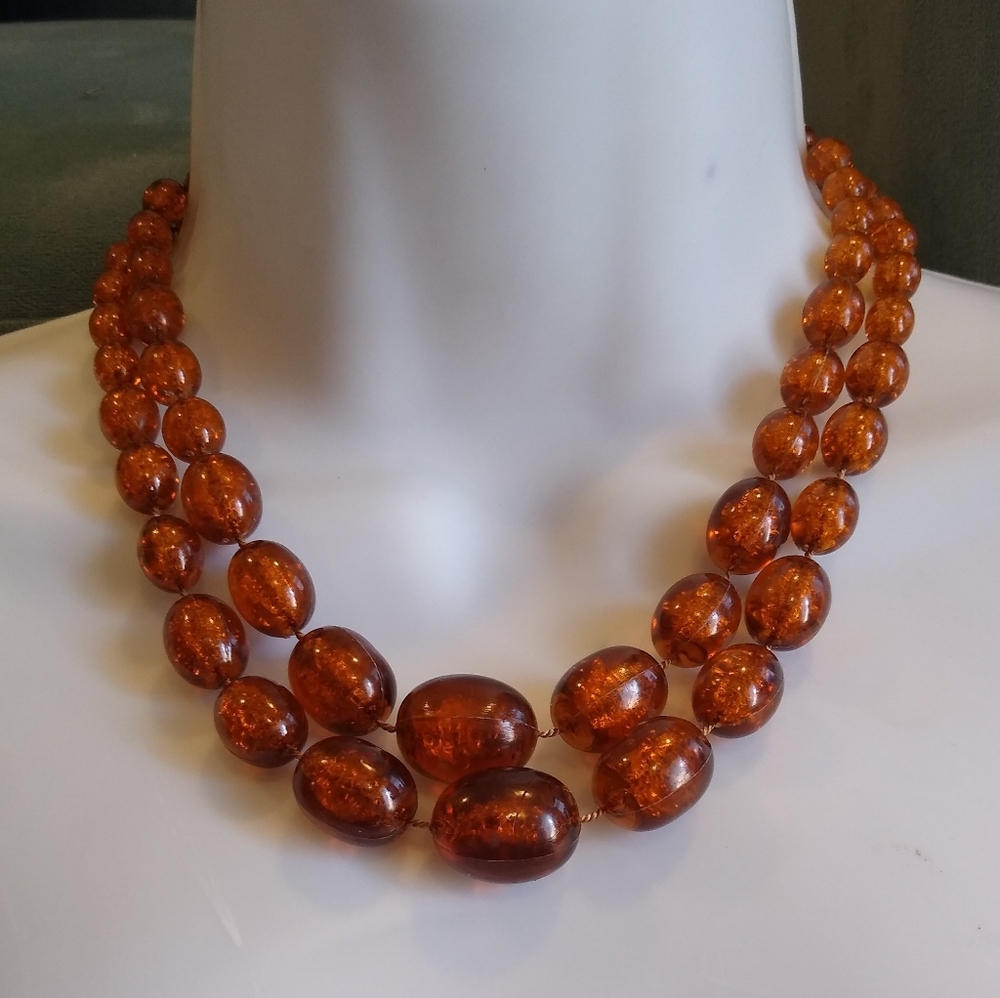 Amber Acrylic Bead Necklaces (2)